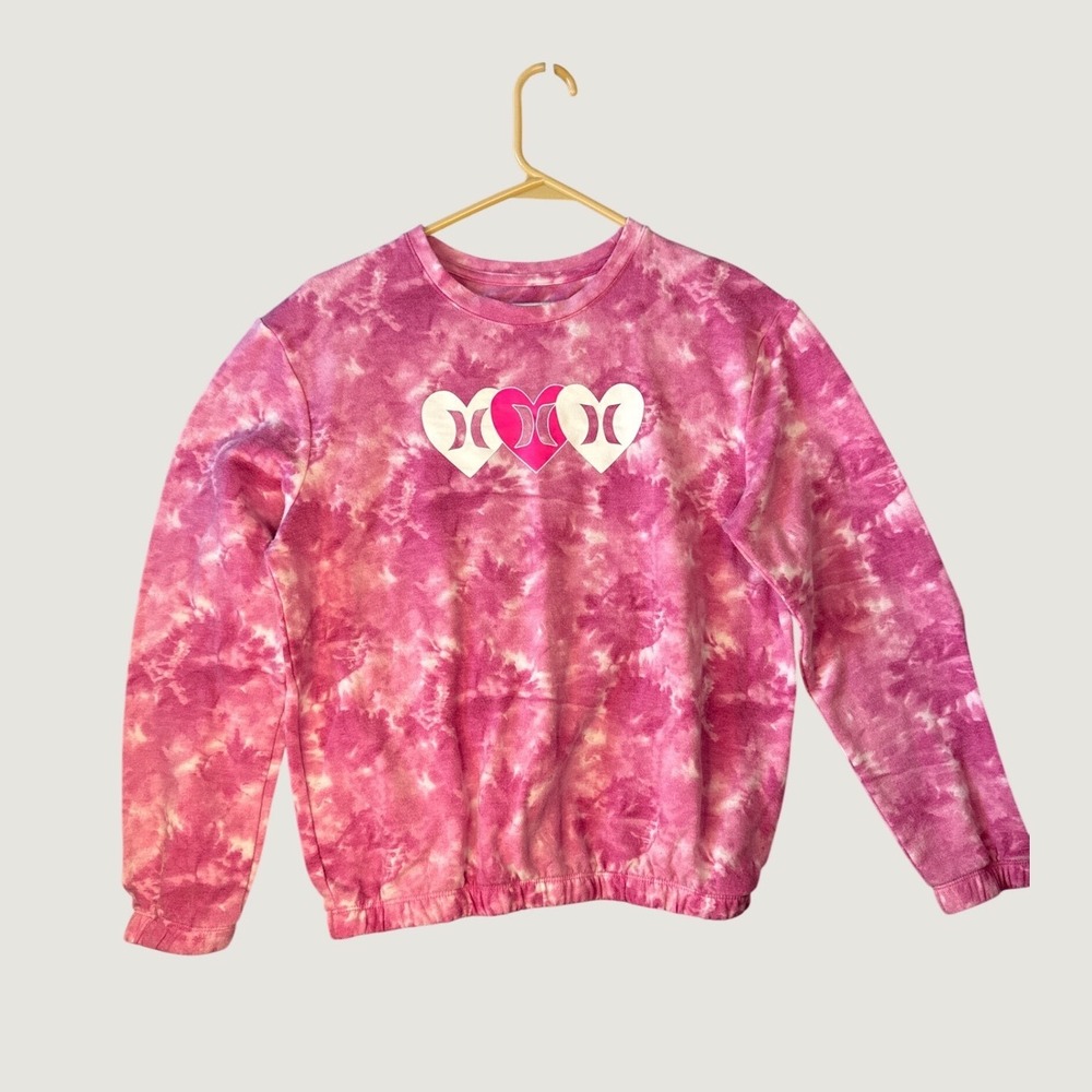 Hurley Girls Pink Tie Dye Heart Graphic Pullover Sweatshirt Size 14/16 XL